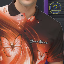 Load image into Gallery viewer, Custom Orange Butterfly Bowling Men Polo Shirts, Team Tournament Bowlers Outfit IPHW11115