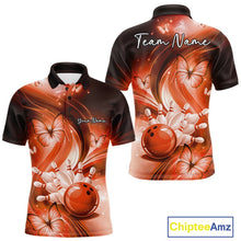 Load image into Gallery viewer, Custom Orange Butterfly Bowling Men Polo Shirts, Team Tournament Bowlers Outfit IPHW11115