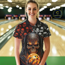Load image into Gallery viewer, Custom Skull Bowling Womens Polo Shirts Bowling League Team Jerseys Halloween Outfits IPHW5346