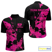Load image into Gallery viewer, Custom Name Black And Pink Splatter Darts Shirts For Men, Dart Team League Shirts IPHW10622
