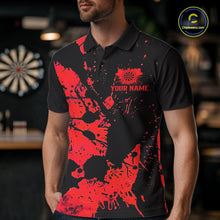 Load image into Gallery viewer, Custom Name Black And Red Splatter Darts Shirts For Men, Dart Team League Shirts IPHW10623
