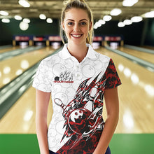 Load image into Gallery viewer, Custom Red Camouflage Bowling Polo Shirt For Women, Camo Bowling Team Uniform Bowler Outfit IPHW8771