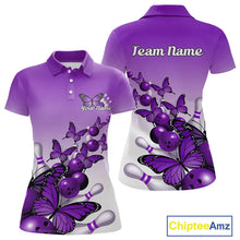 Load image into Gallery viewer, Custom Purple Gradient Butterfly Bowling Women Polo Shirts For Team, Bowling League Shirt IPHW9006