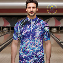 Load image into Gallery viewer, Custom Hologram Fire Flame Bowling Jerseys, Men Quarter-Zip Bowling Tournament Outfits IPHW11125