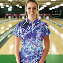 Load image into Gallery viewer, Custom Hologram Fire Flame Bowling Jerseys, Women Quarter-Zip Bowling Tournament Outfits IPHW11125
