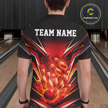 Load image into Gallery viewer, Custom Red Fire Flame Bowling Men Polo Shirt, Bowling Team Tournament Outfit IPHW11133