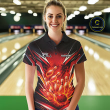 Load image into Gallery viewer, Custom Red Fire Flame Bowling Women Polo Shirt, Bowling Team Tournament Outfit IPHW11133