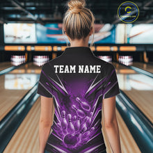 Load image into Gallery viewer, Custom Purple Fire Flame Bowling Women Quarter-Zip Shirt, Bowling Team Tournament Outfit IPHW11135