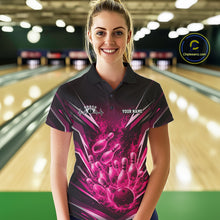 Load image into Gallery viewer, Custom Pink Fire Flame Bowling Women Polo Shirt, Bowling Team Tournament Outfit IPHW11136