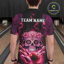 Load image into Gallery viewer, Custom Pink Purple Sugar Skull Bowling Men Polo Shirt, Halloween Team Bowling Outfit IPHW11144