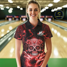 Load image into Gallery viewer, Custom Red Sugar Skull Bowling Women Polo Shirt, Halloween Team Bowling Outfit IPHW11145
