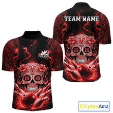 Load image into Gallery viewer, Custom Red Sugar Skull Bowling Men Quarter-Zip Shirt, Halloween Team Bowling Outfit IPHW11145