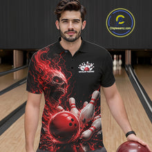 Load image into Gallery viewer, Custom Name Red Flame Skull Bowling Men Polo Shirts, Halloween Team Bowling Outfit IPHW11391