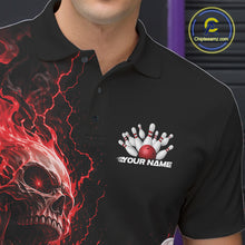 Load image into Gallery viewer, Custom Name Red Flame Skull Bowling Men Polo Shirts, Halloween Team Bowling Outfit IPHW11391