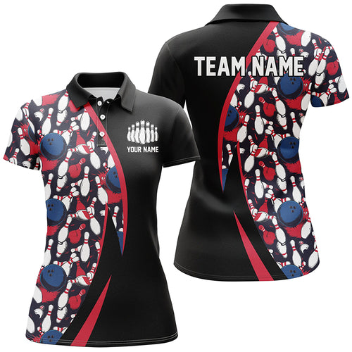 Red, White And Blue Bowling Ball And Pins Pattern Custom Bowling Team Jerseys For Men IPHW6732