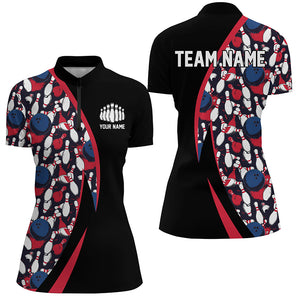 Red, White And Blue Bowling Ball And Pins Pattern Custom Bowling Team Jerseys For Men IPHW6732
