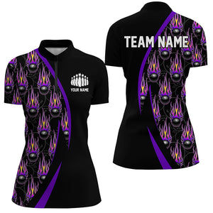 Purple Flame Bowling Ball Pattern Custom Bowling Shirts For Men, Fire Bowling League Outfits IPHW6733