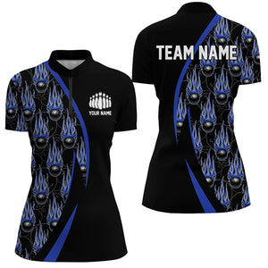 Blue Flame Bowling Ball Pattern Custom Bowling Shirts For Men, Fire Bowling League Outfits IPHW6735