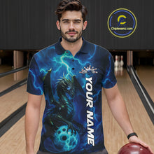Load image into Gallery viewer, Custom Blue Thunder Lightning Bowling Team Men Polo Shirt, Dragon Bowling Jerseys IPHW10194