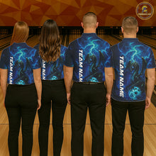 Load image into Gallery viewer, Custom Blue Thunder Lightning Bowling Team Men Polo Shirt, Dragon Bowling Jerseys IPHW10194