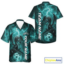 Load image into Gallery viewer, Custom Turquoise Blue Thunder Lightning Bowling Team Men And Women Hawaiian Shirt, Bowling Jerseys IPHW10196