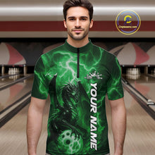 Load image into Gallery viewer, Custom Green Thunder Lightning Bowling Team Men Quarter-Zip Shirt, Dragon Bowling Jerseys IPHW10199
