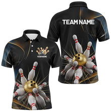 Load image into Gallery viewer, Personalized Bowling Shirts For Men, Golden Bowling Polo Shirts For Men With Team Name IPHW7334