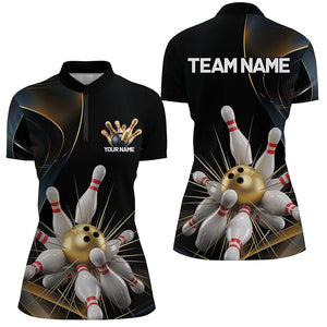 Personalized Bowling Shirts For Women, Golden Bowling Polo Shirts For Women With Team Name IPHW7334