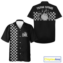 Load image into Gallery viewer, Custom Vintage Checkboard Bowling Hawaiian Shirt, Retro Bowling Button Up Shirt IPHW10076