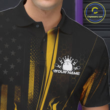 Load image into Gallery viewer, Custom Black And Yellow US Flag Patriotic Men Bowling Shirt, American Flame Bowling Jersey IPHW10644