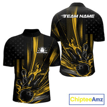 Load image into Gallery viewer, Custom Black And Yellow US Flag Patriotic Men Bowling Shirt, American Flame Bowling Jersey IPHW10644