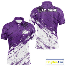 Load image into Gallery viewer, Blue and white polo shirt with 'Team Name' and 'Your Name' text on a white background, featuring the Chiptee Amz brand.