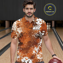 Load image into Gallery viewer, Man wearing a custom polo shirt with a bowling alley background