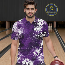 Load image into Gallery viewer, Custom Purple Splatter Camo Bowling Men Polo Shirt, Bowling Team Tournament Bowler Outfit IPHW11409