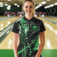 Load image into Gallery viewer, Custom Black And Green Splatter Camo Strike Bowling League Shirts, Women Bowling Jerseys IPHW10653