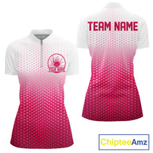 Load image into Gallery viewer, Custom Name Pink Bowling Jerseys Women, Bowling League Quarter-Zip Shirt Bowler Outift IPHW10655