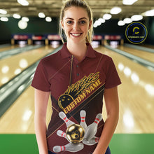 Load image into Gallery viewer, Custom Red And Gold Bowling Shirts For Women, Flame Bowling Team Shirts Bowling Uniform IPHW10660