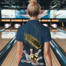 Load image into Gallery viewer, Custom Blue And Gold Bowling Shirts For Women, Flame Bowling Team Shirts Bowling Uniform IPHW10661