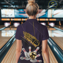 Load image into Gallery viewer, Custom Purple And Gold Bowling Shirts For Women, Flame Bowling Team Shirts Bowling Uniform IPHW10662