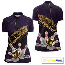 Load image into Gallery viewer, Custom Purple And Gold Bowling Shirts For Women, Flame Bowling Team Shirts Uniform IPHW10662