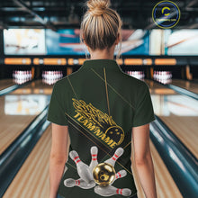 Load image into Gallery viewer, Custom Green And Gold Bowling Shirts For Women, Flame Bowling Team Shirts Bowling Uniform IPHW10663