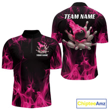 Load image into Gallery viewer, Pink Fire Bowling Ball And Pins Custom Shirts For Men, Flame Bowling Team Jersey IPHW11153
