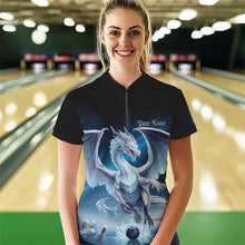 Load image into Gallery viewer, Custom Blue Ice Dragon Bowling Quarter-Zip Shirts For Women, Dragon Bowling League Shirt IPHW8301
