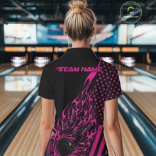 Load image into Gallery viewer, Custom Pink Patriotic Flame Bowling Women Quarter-Zip Shirt, US Flag Bowler Jersey IPHW11168