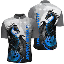 Load image into Gallery viewer, Black And Blue Custom Dragon Bowling Shirts For Men, Dragon Bowling Team Shirts IPHW7059