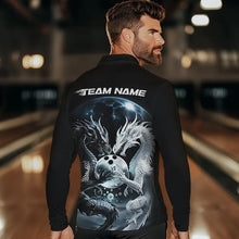Load image into Gallery viewer, Black And White Dragon Custom Bowling Long Sleeve Polo Shirts For Men, Dragon Bowling League Shirt IPHW7064