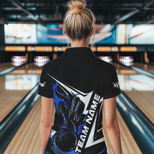 Load image into Gallery viewer, Custom Black And Blue Flame Strike Bowling Polo Shirts For Women, Strike Bowling Jerseys IPHW8313