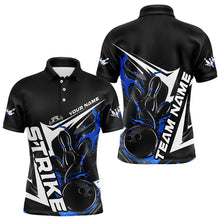 Load image into Gallery viewer, Custom Black And Blue Flame Strike Bowling Polo Shirts For Men, Strike Bowling Jerseys IPHW8313