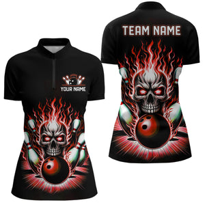 Personalized Skull Bowling Shirt For Women Custom Team'S Name Flame Bowler Jerseys | Red IPHW6011