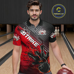 Custom Red Strike Flame Bowling Polo Shirts For Men, Bowling Team Shirt Bowlers Outift IPHW9615